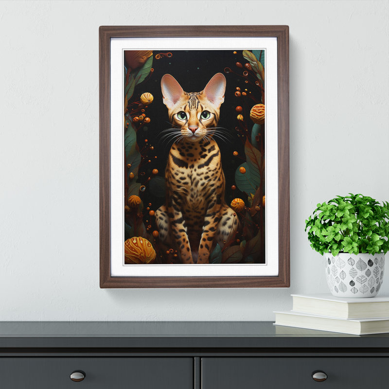 Bengal Cat Surrealism - Framed Print, 64cm H x 46cm W x 2cm D, Walnut Framed