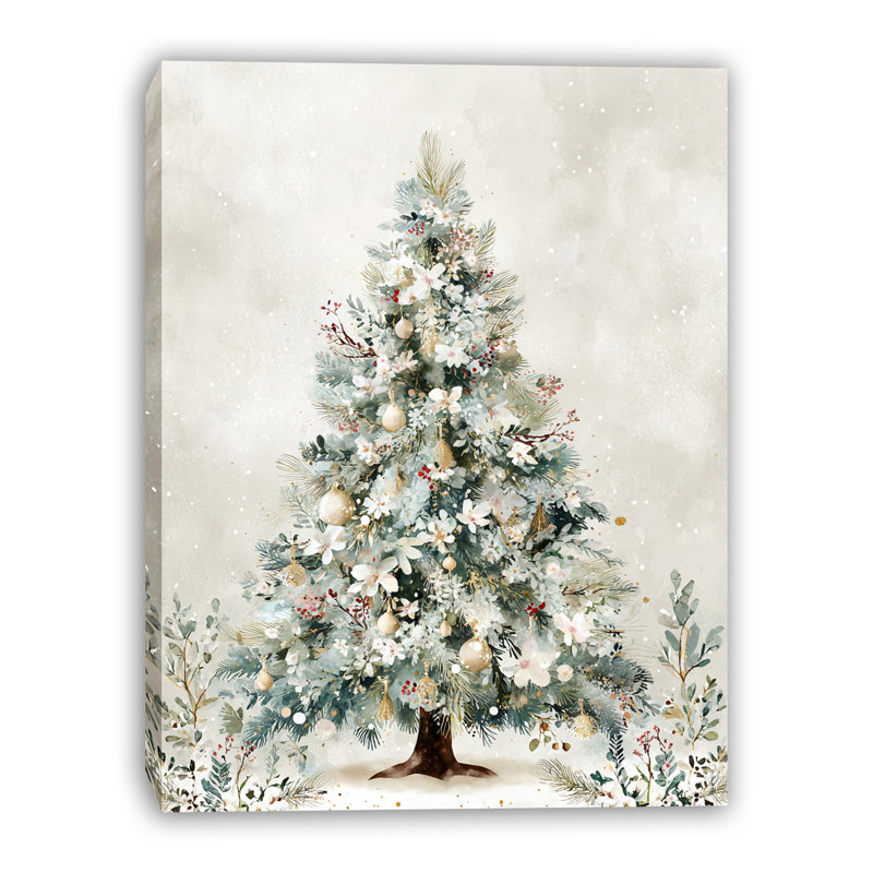 Élégant art floral d'hiver sur toile de sapin de Noël, 30 po x 40 po