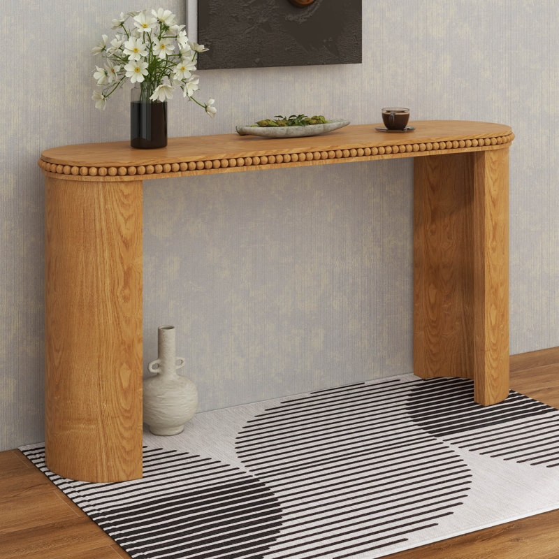 Console Table With Beaded Trim And Reversible Curved Legs, Brown