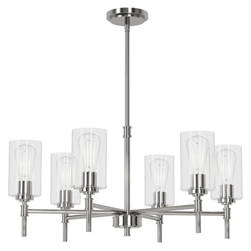 Wexton 6-Light 26.38” Wide Chandelier, Clear, Brushed Nickel