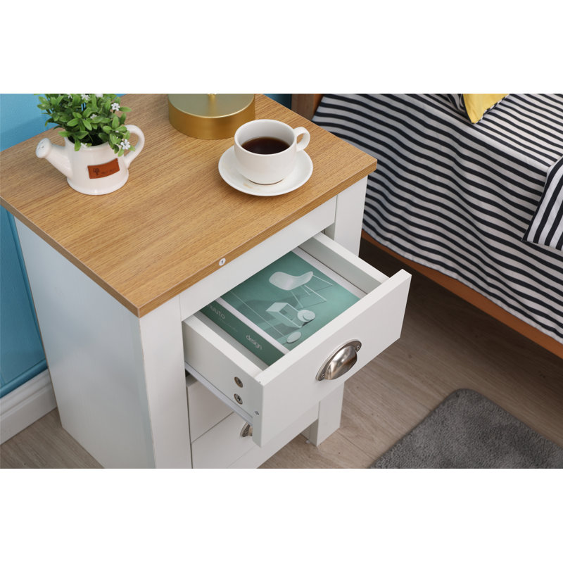 Johanne 40cm W Manufactured Wood Bedside Table, White/Oak