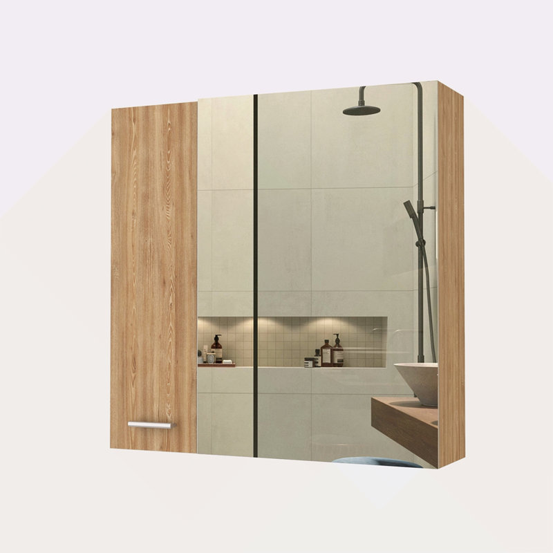 Pharmacie, miroir, porte double, quatre tablettes intérieures, Beige
