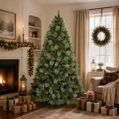 Arbre de Noël artificiel pré-éclairé 5 pi, 647 pointes PE + aiguille de pin à pointe fleurie et arbre en PVC, DEL blanc chaud 290 L, 43 pommes de pin, diamètre maximal de 40 po, base en fer, décoration de Noël des Fêtes