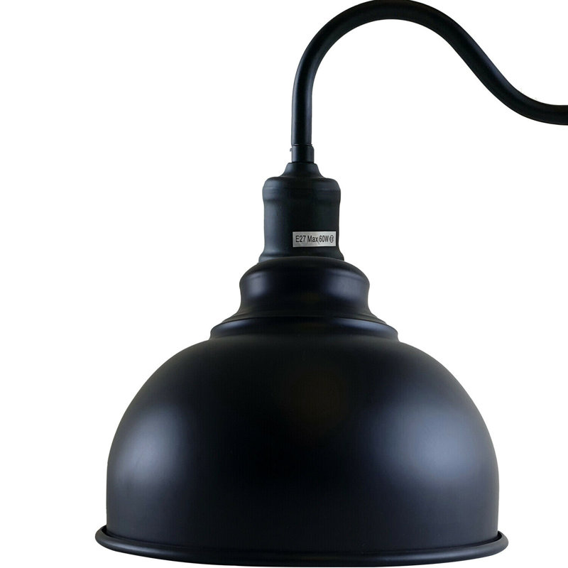 Springboro Vintage Industrial Armed Wall Sconce — Black Metal with Gold Inner Dome Shade, E27 Holder, Black/Gold