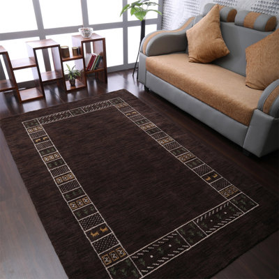 Muth Hand Knotted Loom Wool Eco-Friendly Area Rugs - Rectangle, Brown Color, Contemporary Modern Design, High Pile Thick Handmade Anti Skid Area Rugs for Living Room, Bed Room