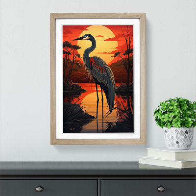 Heron Art Deco Art - Framed Print