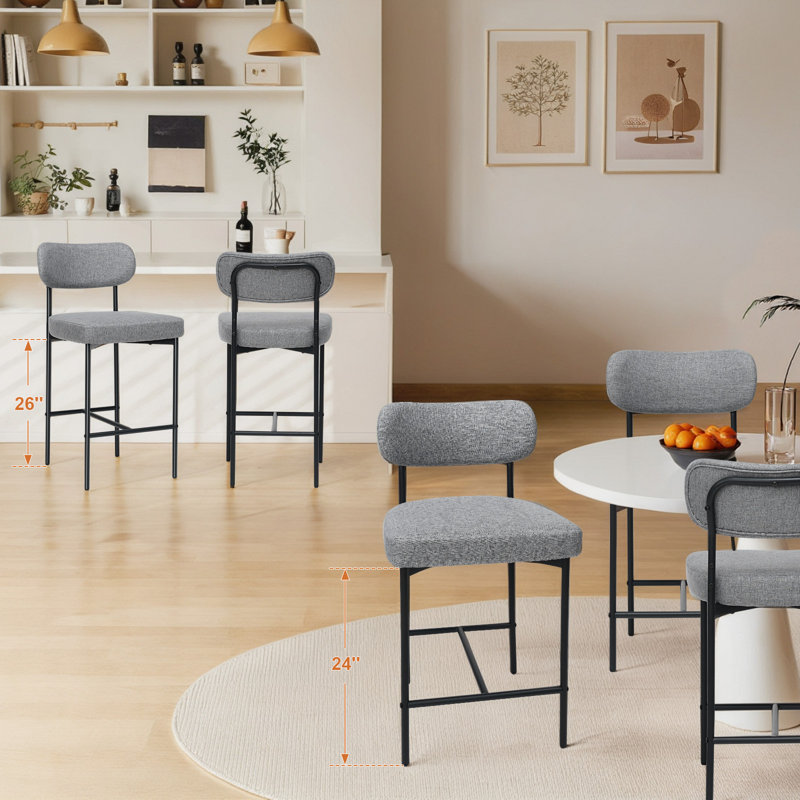Tabourets de comptoir en tissu avec repose-pieds réglables, Gris, 3, Tabouret de comptoir (siège d'une hauteur de 24 p