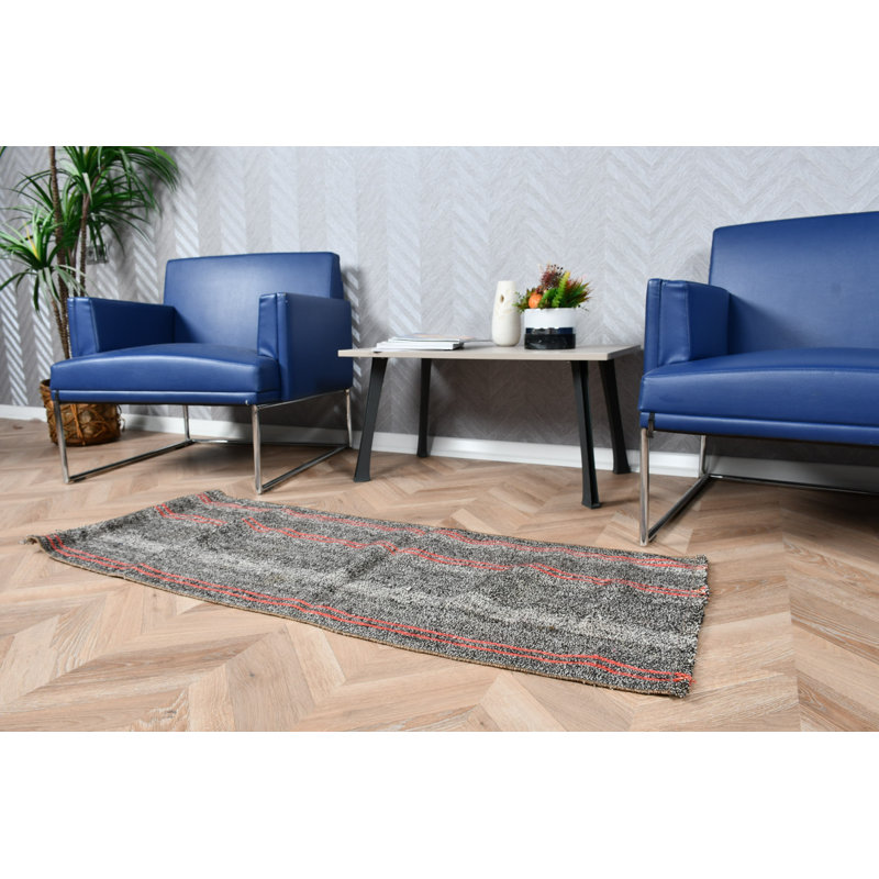 Vintage Black Turkish Kilim Small Handwoven Area Rug Ideal for Kitchen and Entryway with Oushak Design