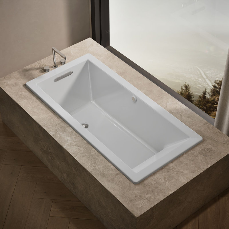 Baignoire tourbillon encastrée ou encastrée en acrylique 65 po x 32 po avec chauffant, Blanc