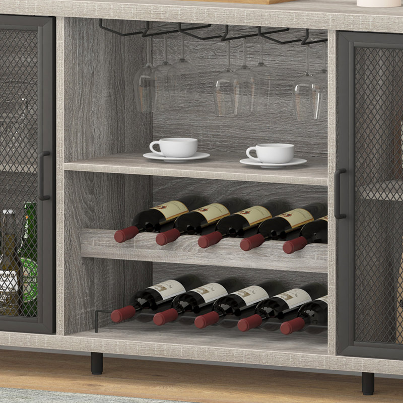 55'' Bar Cabinet, Light Gray Oak/Black