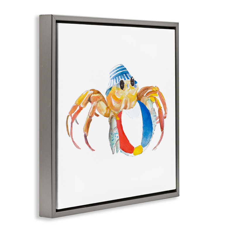 «Beach Ball Crab» par Lanie Loreth, H 18 po x l 18 po, Cadre flottant gris lustré