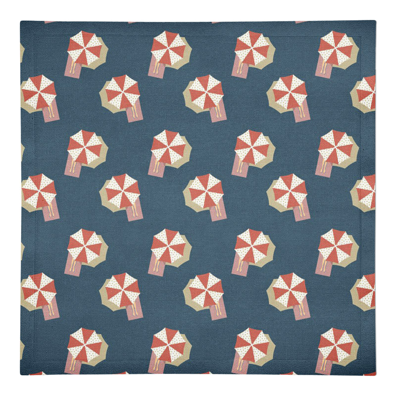 Cotton Twill Geometric Rectangle Napkin, Navy Blue/Red