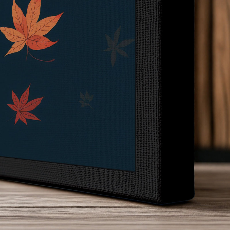 Falling Autumn Leaves Botanical - Wrapped Canvas, 36x24 - 91.4 x 61.0 cm, Black Border