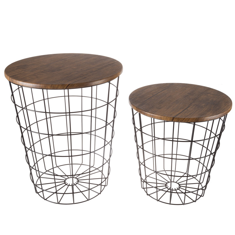 Mcgowen Nesting End Table Set, with Storage - Round Living Room Tables with Metal Frame and Wood Top for Home, Playroom, and Office