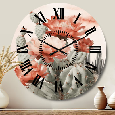 Red Desert Cactus - Floral Cactus Black Face Wall Clock