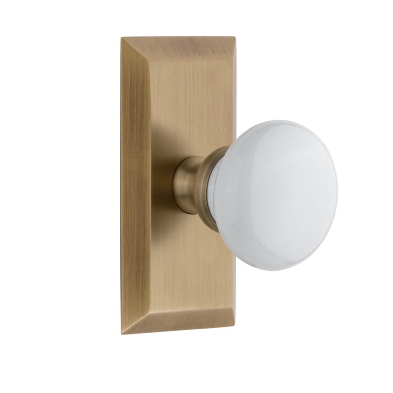Grandeur Concealed Screw Mechanism Mushroom Knob with Rectangle Rosette, Vintage Brass