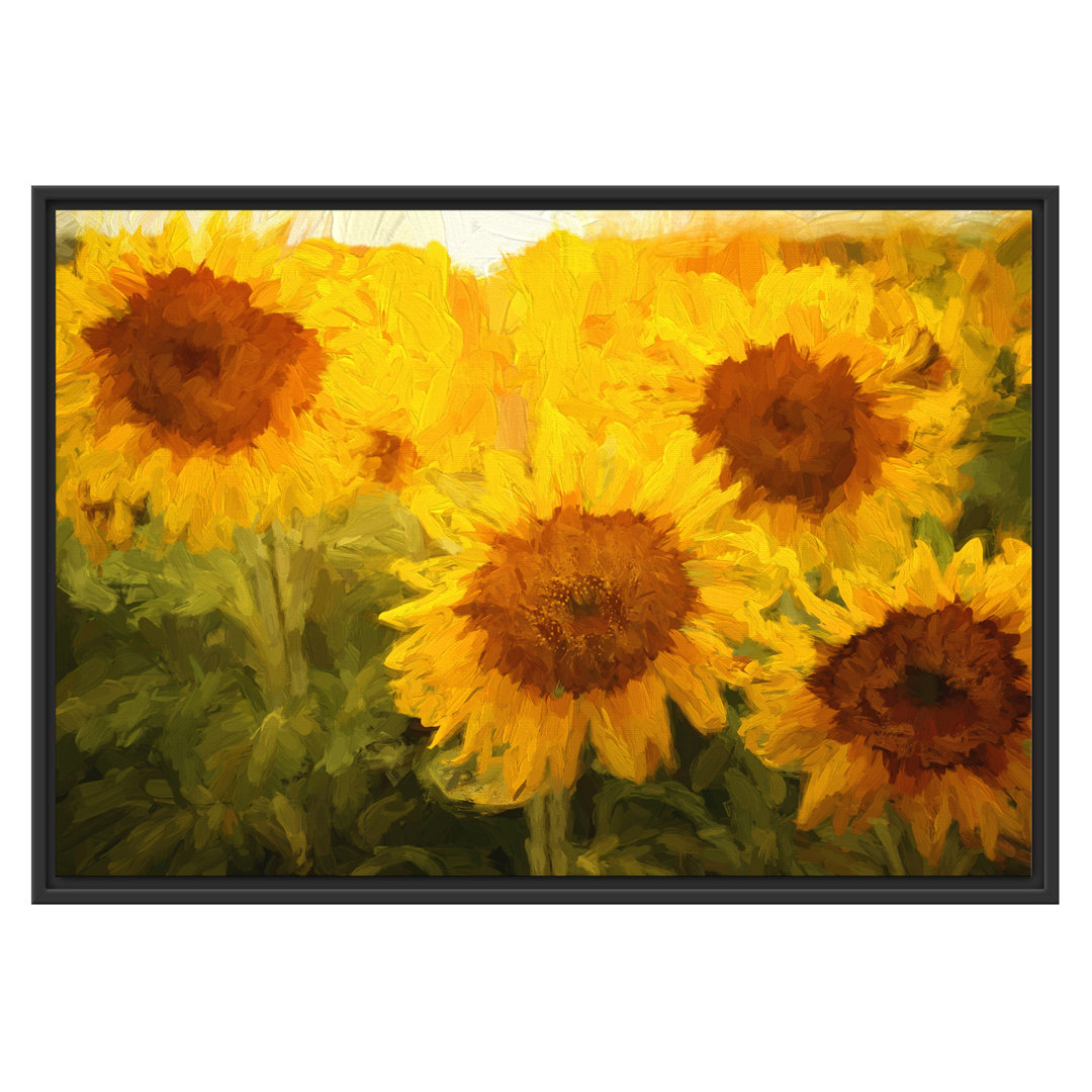 Gerahmtes Wandbild Sonnenblumen auf dem Feld Kunst