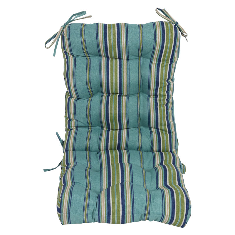 Outdoor Tufted Seat/Back Chair Cushion, Tan/Green/Blue/Terrace Breeze Striped, 18" W x 18" D
