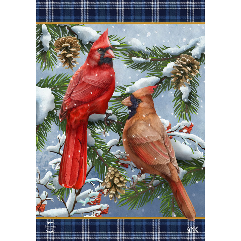 Wintertime Cardinal Pair House Flag