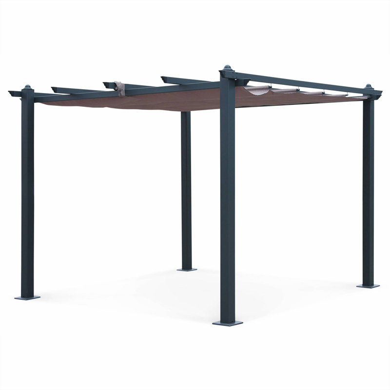 Condate: Aluminium Pergola 3x3m with Sliding Retractable Canopy, Brown, 227cm H x 305cm W x 298.5cm D