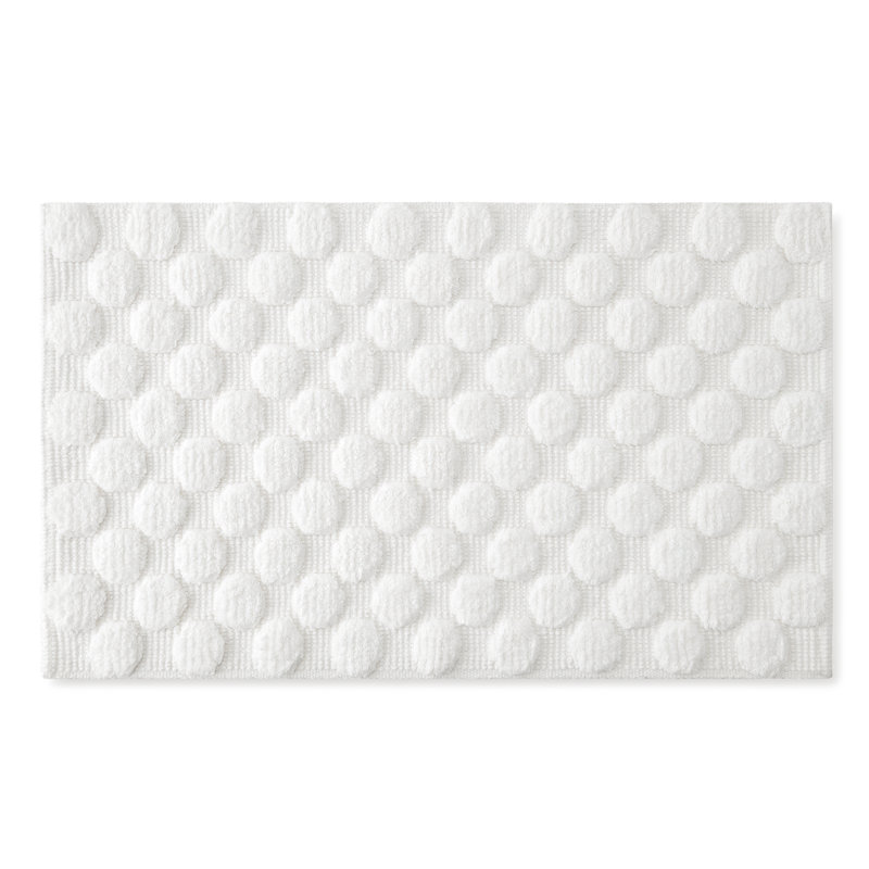 kate spade new york Dotted Woven Absorbent Bath Rug, 21 in x 34 in, 100% Cotton Marshmallow White Bath Mat, White
