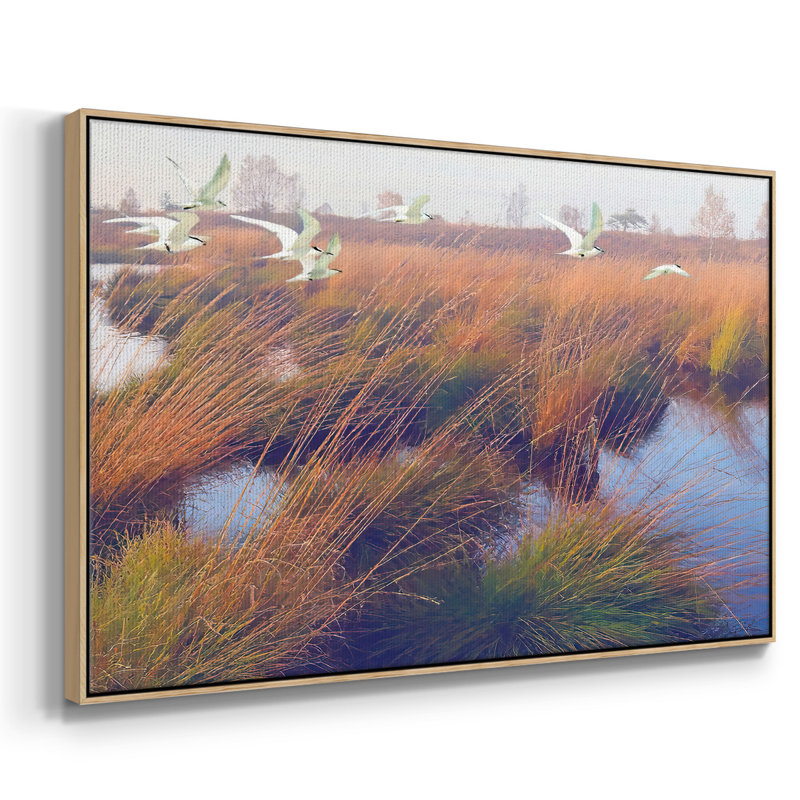 Marshland Hues II, peinture sur toile encadrée, Cadre en bois naturel, H 27 po x l 41 po x P 2 po