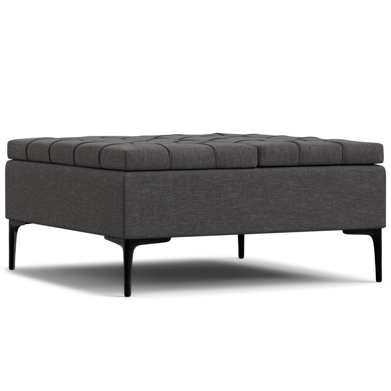 Laura 36"W Upholstered Square Storage Ottoman with Split Lift Top and 2 Storage Compartments