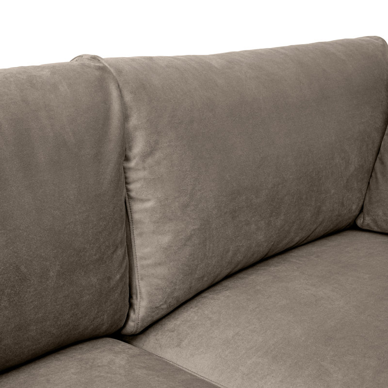 Madria 79" Wide Square Arm Sofa in Fabric with Black Metal Legs, Fossil Gray Velvet