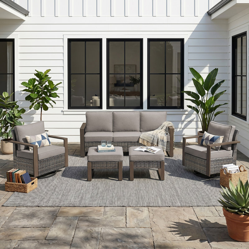 Outdoor PE Wicker Patio Furniture Set Comfortable, Weather-Resistant For Patios & Gardens, Gray, Gray