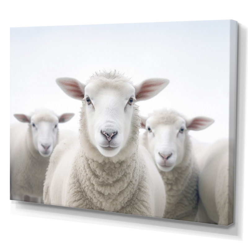 " White Minimalist Whie Sheeps ", Wrapped Canvas, 24" H x 32" W x 1" D
