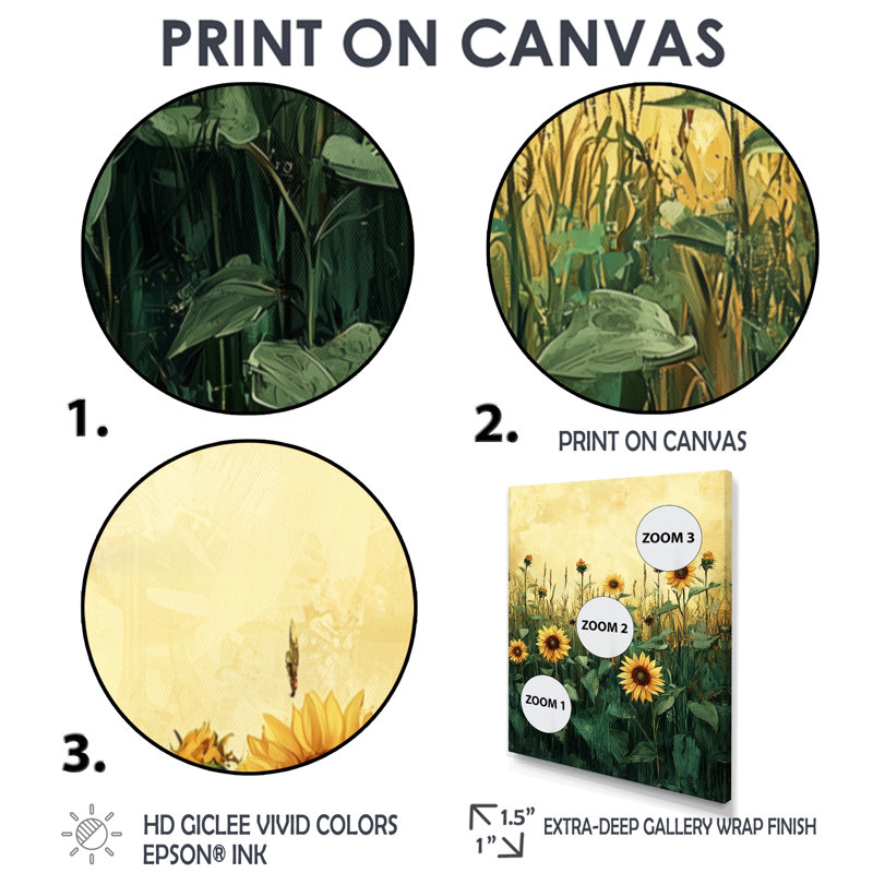 «Dreshun Summer Sunflower Meadow In The Prairies III - Sunflowers», art encadré, H 40 po x l 30 po, Argent argent