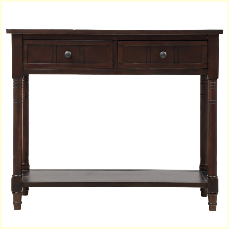 Console moderne avec deux tiroirs et une tablette inférieure, Espresso