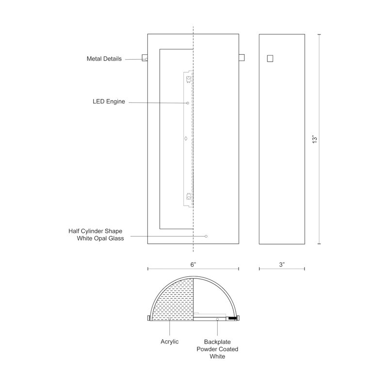 Hudson LED Flush Mounted Sconce, 13" H x 6" W x 3" D