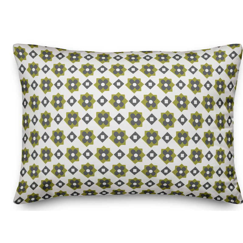 Flower Geometric Reversible Throw Pillow, Green