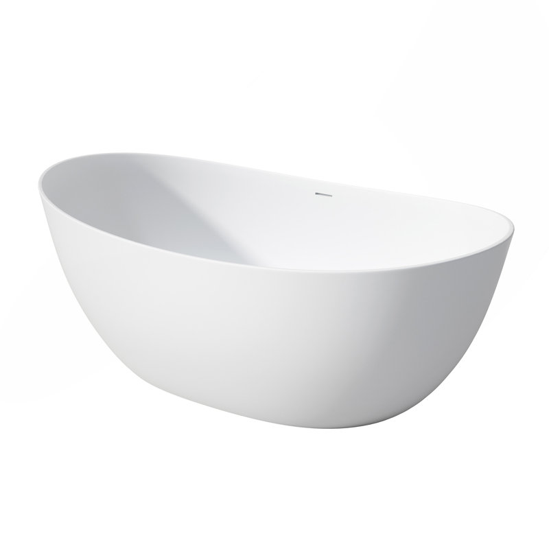 65 Inch Solid Surface Soaking Bathtub - Deep Soak Freestanding Tub