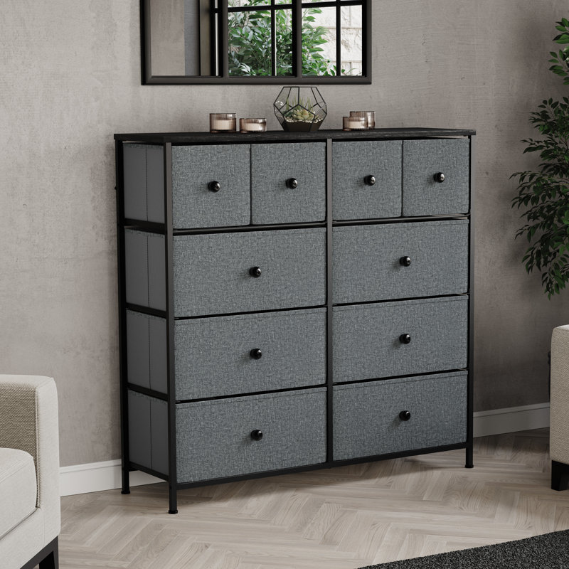 Chorley 10 Drawer Fabric Drawer Chest UKFR Certified, Grey/Black