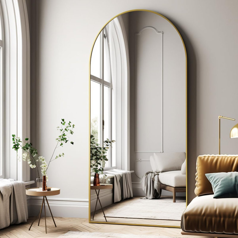 Oversized Full-Body Mirror, 76" x 34" Arched Full-Length Mirror, Gold Metal Frame, Floor Mirror for Bedroom, Living/Dressing Room, Gym - Stand/Wall Mounted/Leaning
