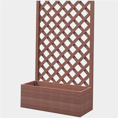 Lit de jardin surélevé avec treillis Outsunny, jardinière en bois avec espace autodrainant, jardinière à treillis autoportante pour plantes grimpantes, vignes, fleurs, 29,5 po x 13,25 po x 53,25 po, brun clair