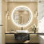 Miroir de salle de bain rond arrondi à DEL à intensité variable avec miroir de salle de bain à réglage de 3 couleurs et miroir de salle de bain rétro-éclairé avec verre trempé-105502959-105502963