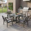 Ensemble de salle à manger d'extérieur 5 pièces en PEHD avec trou pour parasol, gris-131279674