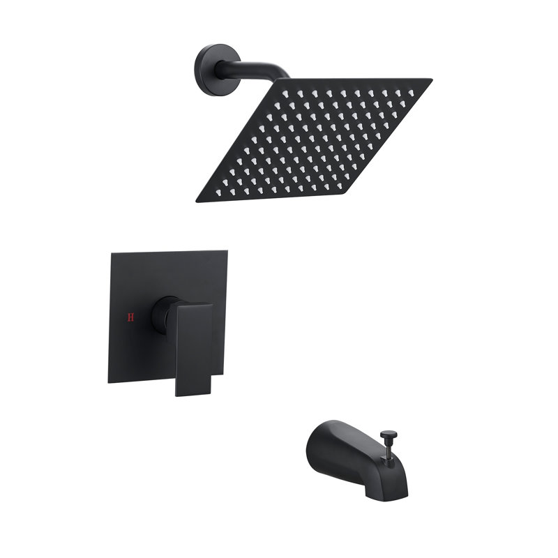 Ensemble de garniture de baignoire et douche noir mat moderne avec pomme de douche carrée - Valve non incluse