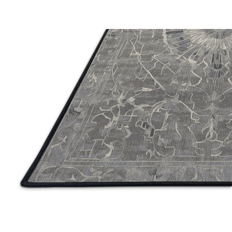 Machine Washable Gray Area Rug, Rectangle 6' x 9'