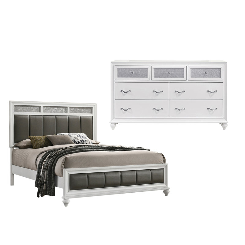 Ensemble de chambre à coucher 2 pièces avec commode Momen, Grand, Blanc / gris