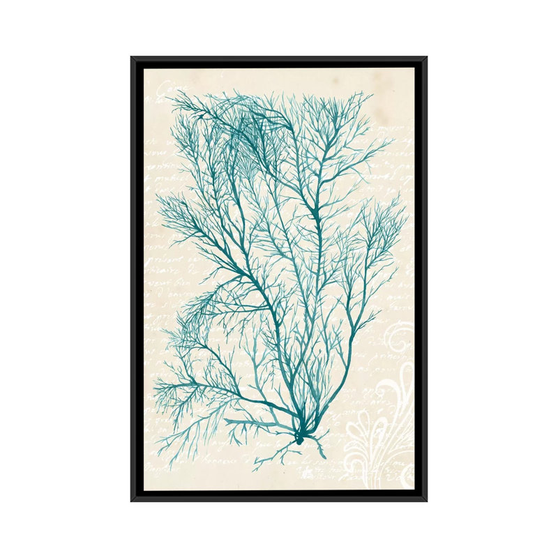 « bleu algues ii », impression sur toile, H 26 po x l 18 po x P 1,5 po, Toile avec cadre flottant noir, Pas de tapis