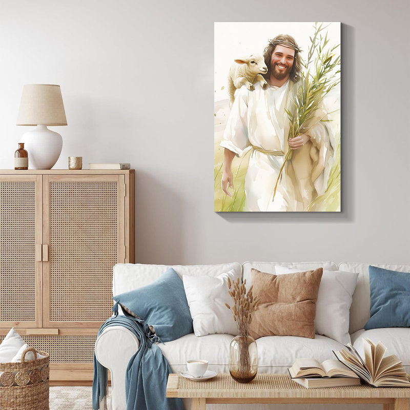 Art sur toile, "Jesus et agneau", H 36 po x l 24 po