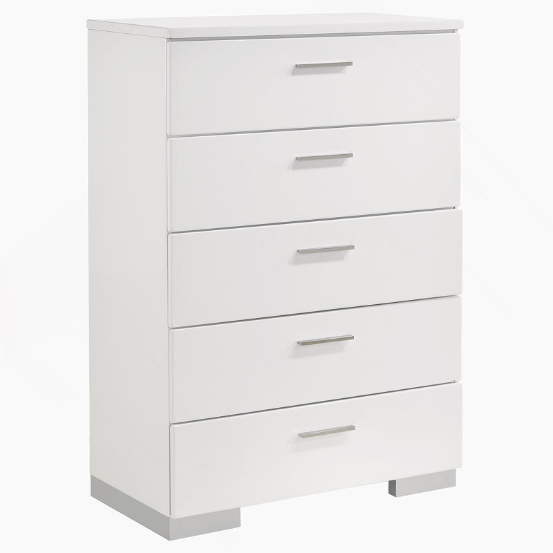 Commode de chambre blanche à 5 tiroirs ultrabrillante