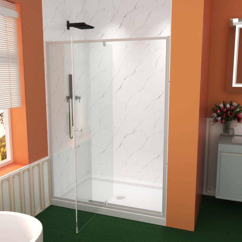 Pivot Swing Glass Shower Door, 54"Wx71"H, 1/4" Clear SGCC Tempered Glass, Pivot Frame, Durable & Easy to Install, Chrome