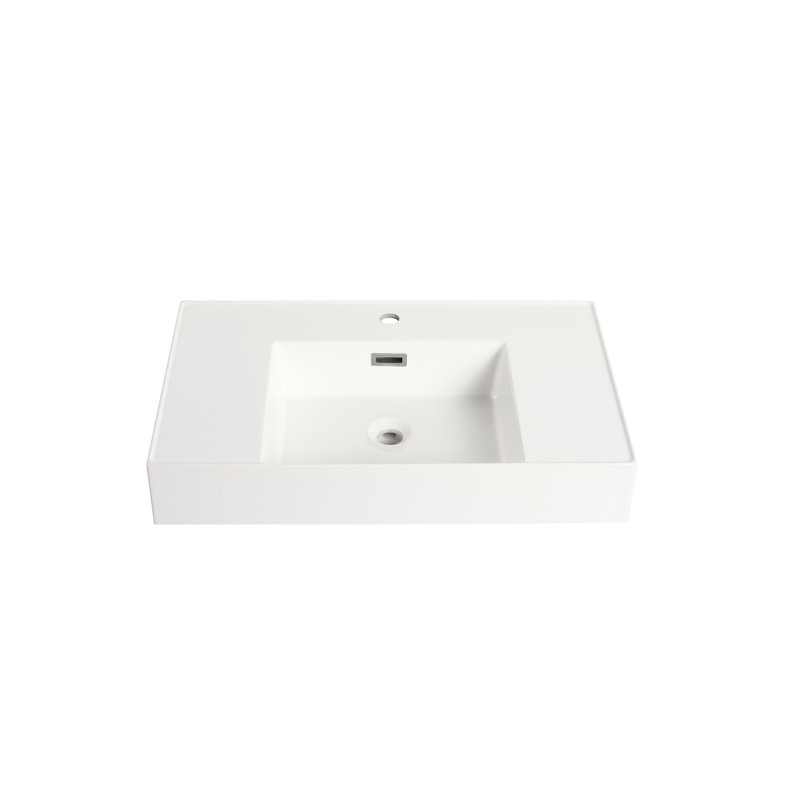 Lavabo en résine de 30 po pour salle de bain - et élégant, blanc, 29,19 po Profondeur, 18,4 largeur, 4,96 hauteur, 43,89 lb, tracas - usure désinfectante - surface, peu d'entretien