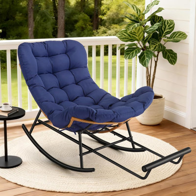 Papasan Rocking Chair with Extendable Footrest – Rattan Rocker with Heavy Duty Metal Frame, Comfortable Reading Chair for Adults, Indoor/Outdoor Use in Living Room, Patio & Bedroom