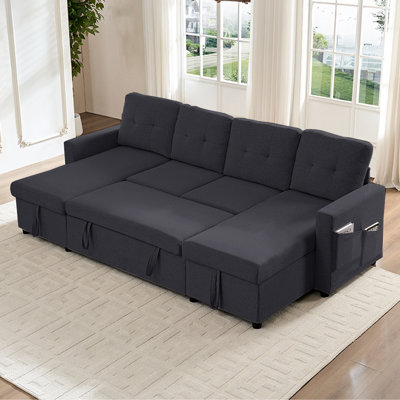 Canapé-lit modulaire en lin avec rangement et méridienne
